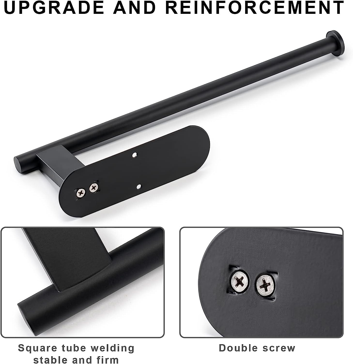 SUS304 Stainless Steel Under-Cabinet Paper Towel Holder - Durable, Bend-Resistant Design with Self-Adhesive and Drill Mounting Options (Black)