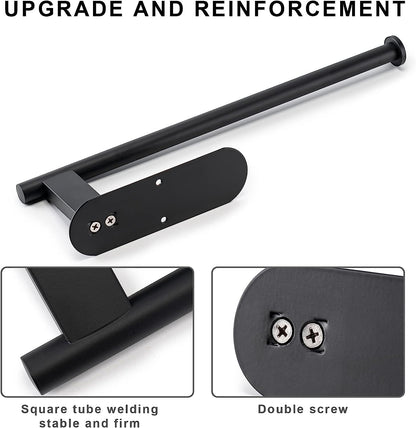 SUS304 Stainless Steel Under-Cabinet Paper Towel Holder - Durable, Bend-Resistant Design with Self-Adhesive and Drill Mounting Options (Black)