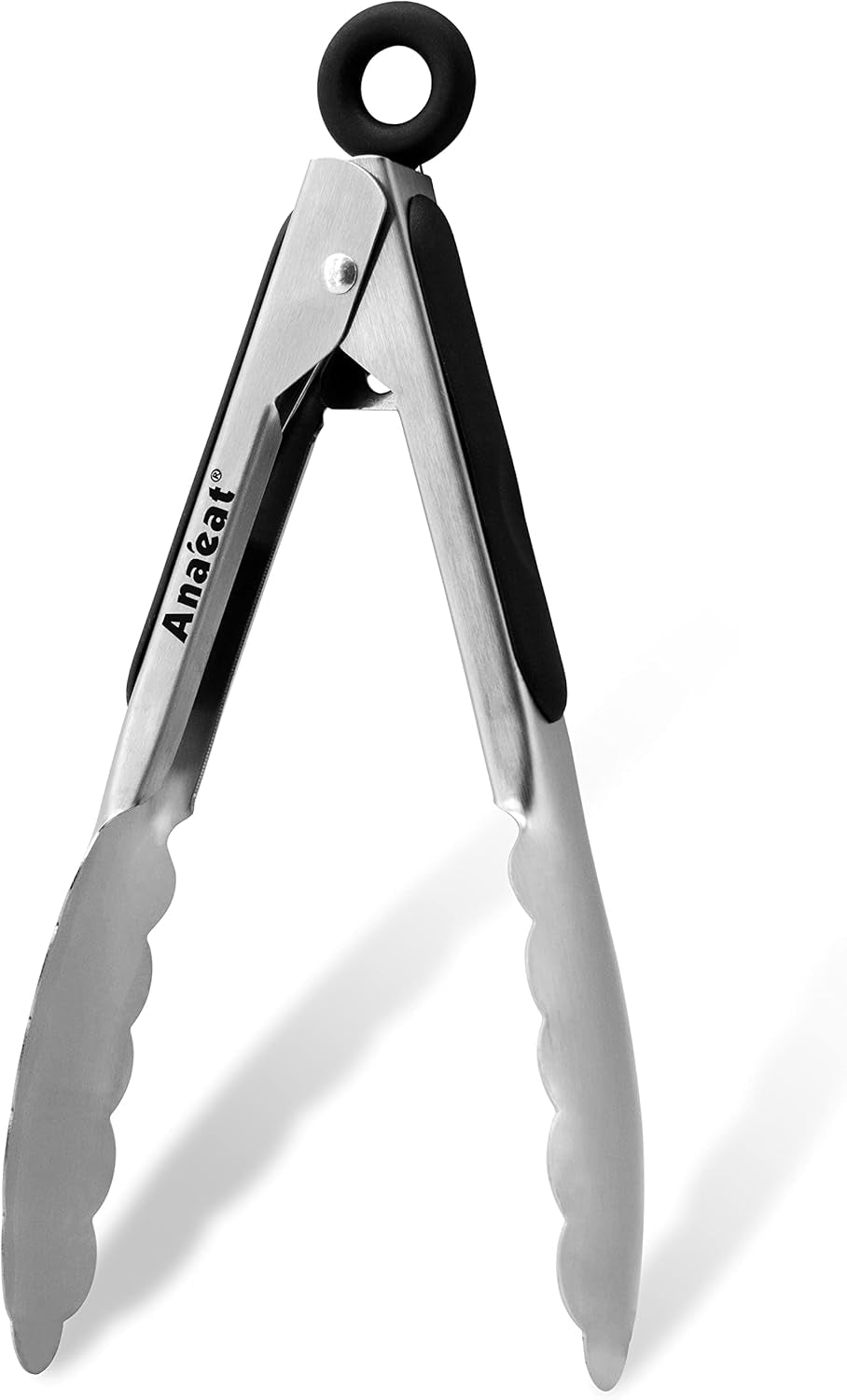 7" Mini Cooking Tong Stainless Steel - Sturdy Coiled Spring Locking Kitchen Food Tong with Non-Slip Silicone Grip for Serving, Cooking, Baking - Heat Resistant up to 480°F (Black)