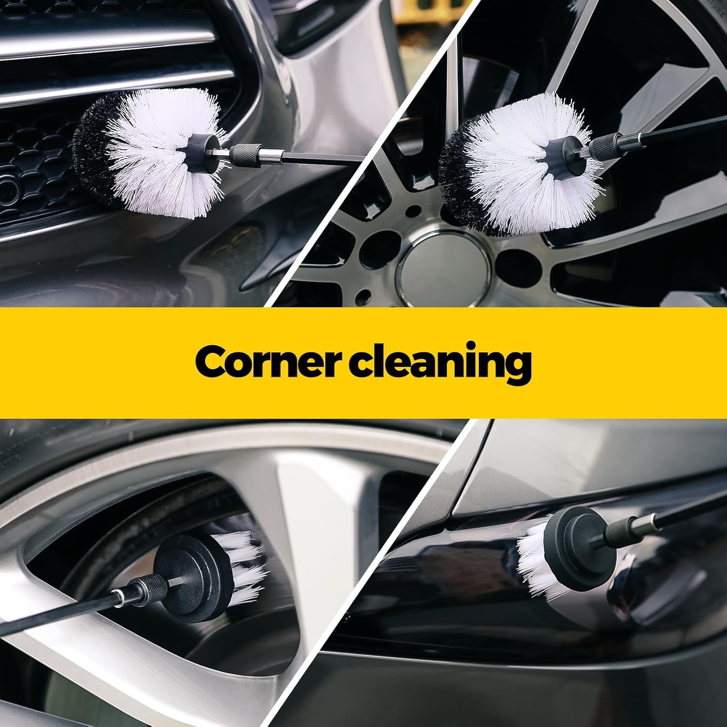 5Pack Drill Brush Attachment Set-Car Interior Detailing Kit，Power Scrubber Brush Extended Long Attachment for Bathroom, Car，Shower，Carpet,Boat,Kitchen，Floor and Tile，White