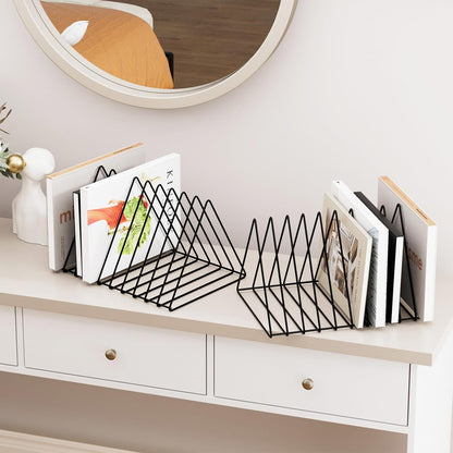 Triangle Desk Organizer - Metal Wire Magazine Holder, 10 Sections, Decorative File Folder Organizer, Vinyl Record Storage, Office File Holder - Black