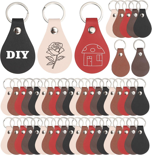 100-Piece Leather Keychain Blanks Set, 10 Color Options for Engraving, Personalized PU Leather Key Fob Kit for DIY Crafts and Gift Accessories