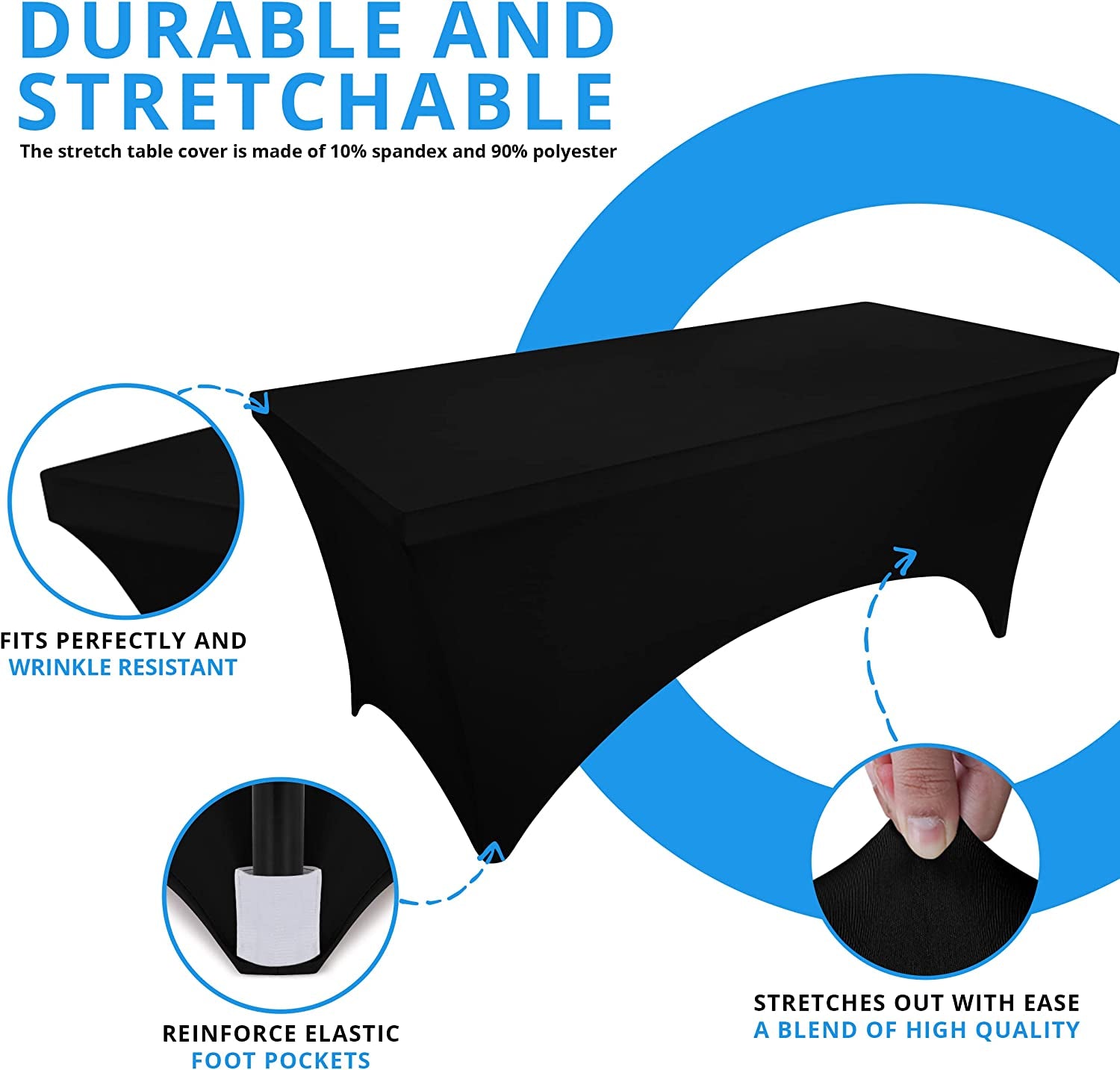 Spandex Tablecloth 2 Pack [6FT, Black] Tight, Fitted, Washable and Wrinkle Resistant Stretch Rectangular Patio Table Cover for Event, Wedding, Banquet & Parties [72Lx30Wx30H Inch]