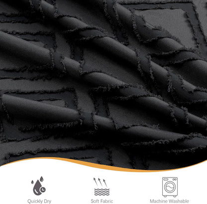 Black Shower Curtain Set for Bathroom, 36 “ Width Stall Small Boho Shower Curtain with 12 Hooks, Soft Lightweight Jacquard Design Fabric Shower Curtain, Machine Washable, Black, 36 W X 72 L