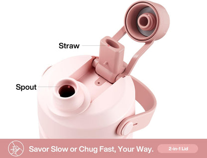 26 Oz Insulated Water Bottle with 2-In-1 Straw and Spout Lid, Keep Cold 24H, Leak-Proof, Fits in Car Cup Holder, Stainless Steel Water Bottle for Sports, Travel, and School (Cotton Candy)