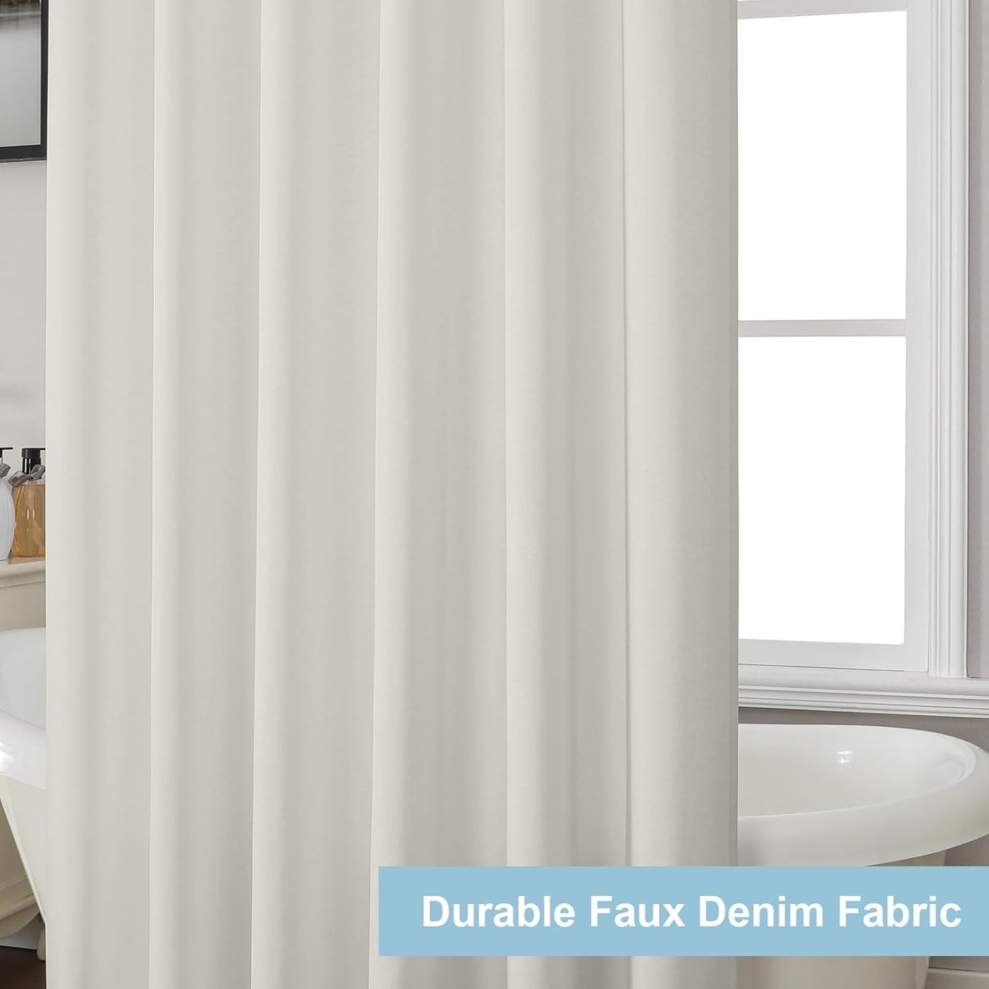 Jack Ivory Stall Small Shower Curtain 36X72 Inches, Solid Faux Denim Fabric Shower Curtain for Bathroom, Soft Airy Hotel Spa Quality with 12 Plastic Hooks, 36" W X 72" L, Ivory