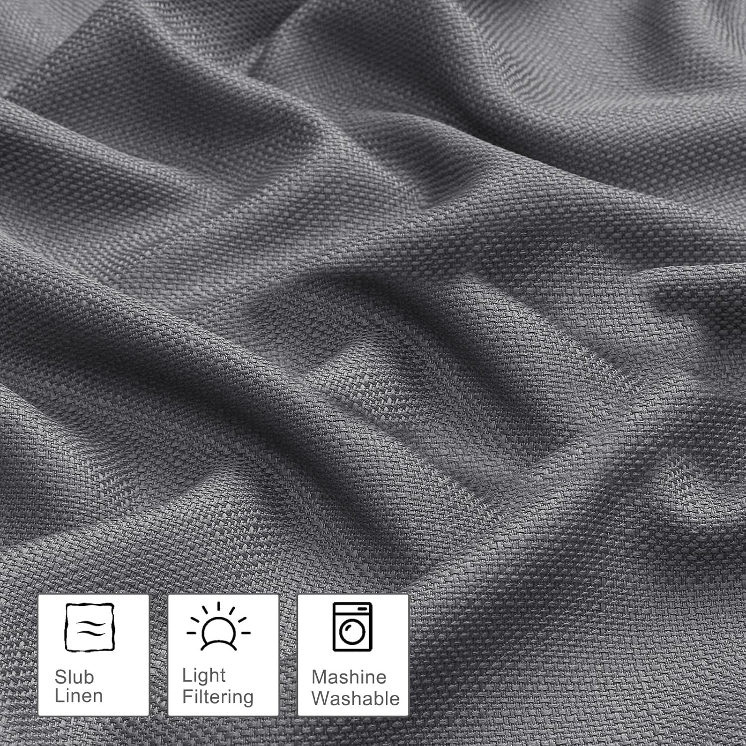 Bob 1 PCS Dark Grey Valances for Windows, Faux Linen Textured Kitchen Window Curtains Valance for Bedroom Living Room, Modern Soft Airy Solid Rod Pocket Bathroom Cafe Curtain, 60Wx14L Inch