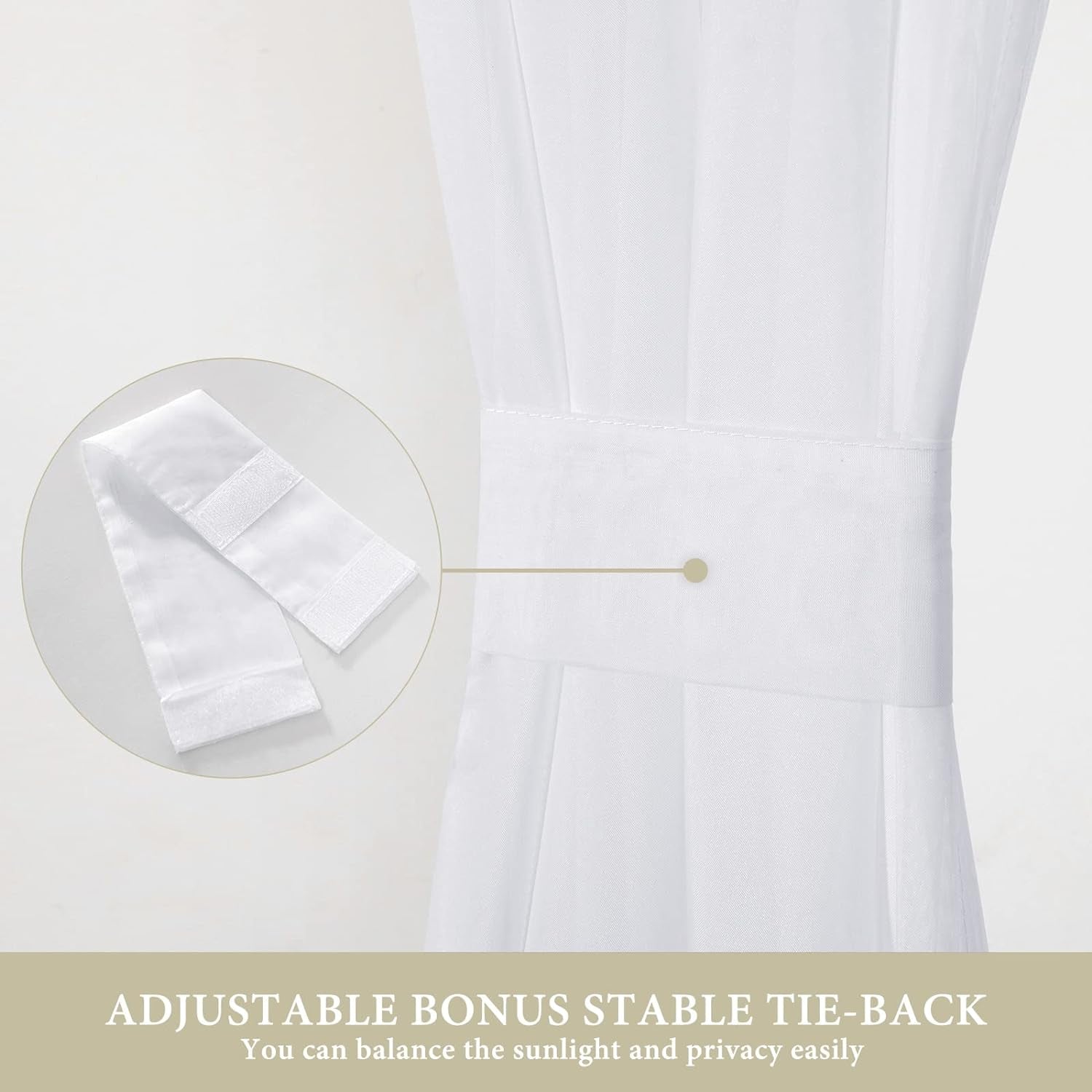 Sheer Sidelight Curtains for French Doors - Light Filtering Window Treatment, 25 x 72 Inches, White, Set of 2 Panels with Tiebacks