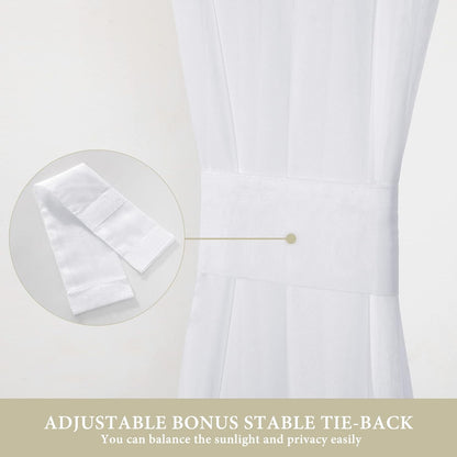 Sheer Sidelight Curtains for French Doors - Light Filtering Window Treatment, 25 x 72 Inches, White, Set of 2 Panels with Tiebacks