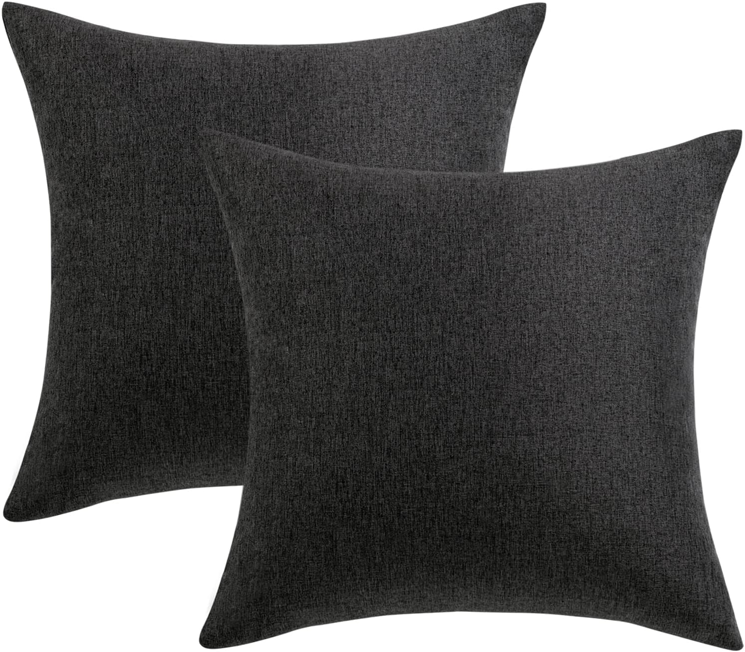 Pack of 2 Decorative Outdoor Solid Waterproof Throw Pillow Covers Faux Linen Garden Farmhouse Cushion Cases for Halloween Patio Tent Balcony Couch Sofa 12X12 Inch Black