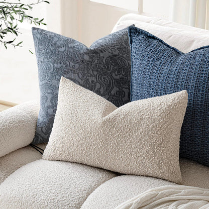 Pack of 2 Textured Boucle Throw Pillow Covers Accent Solid Lumbar Pillow Cases Cozy Soft Decorative Couch Cushion Case for Chair Sofa Bedroom Living Room Home Decor, 12 X 20 Inch,Beige