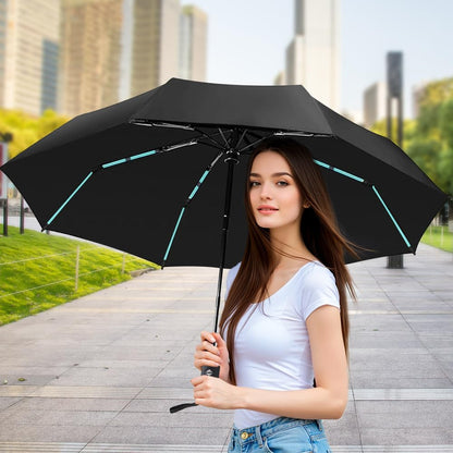 Compact Travel Umbrella, Automatic Folding Windproof 8 Ribs, Lightweight Small Portable Parasol for Rain & Sun with UV Protection, Fits Car, Backpack, Purse, Men & Women
