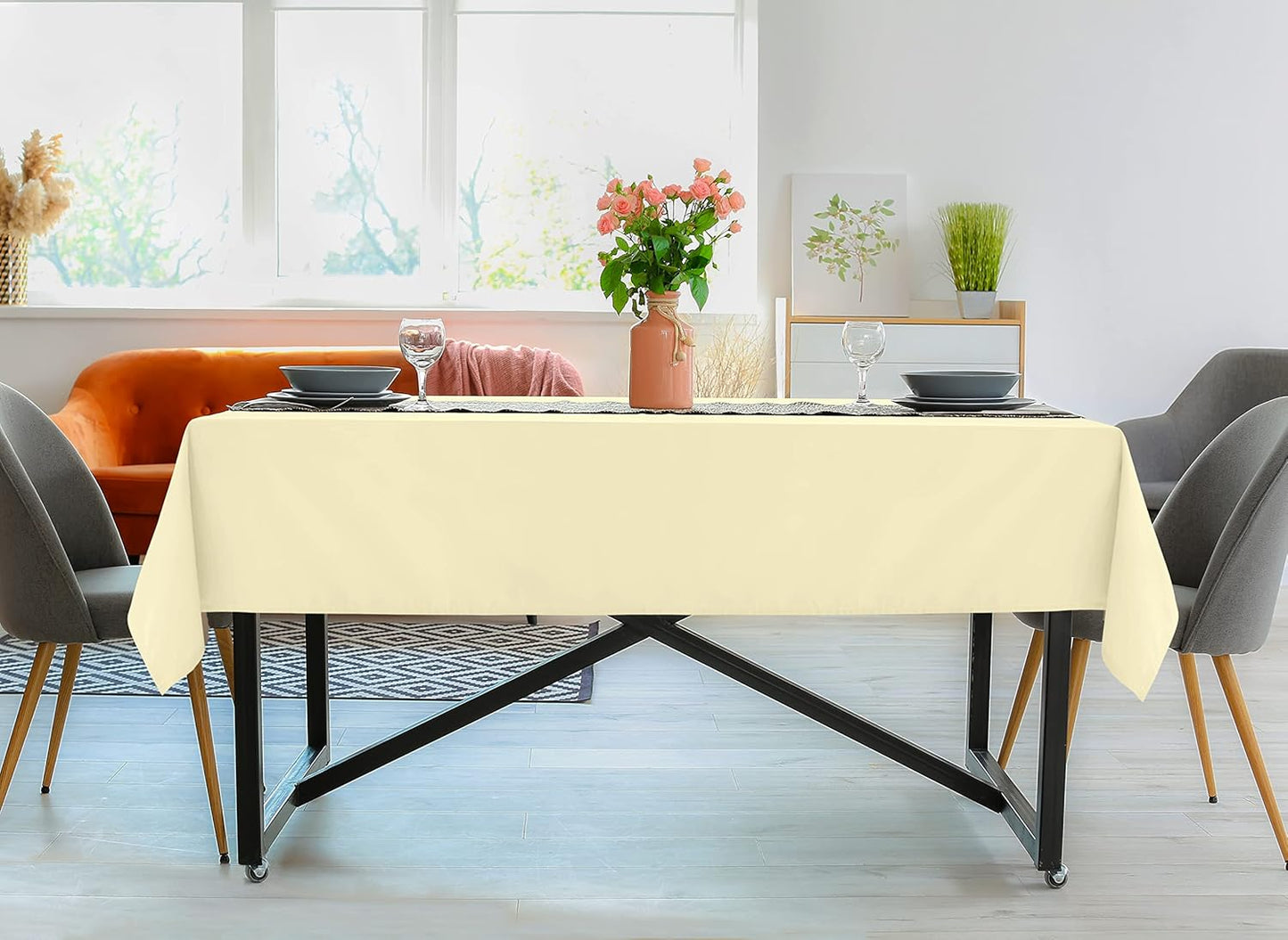 2 Pack 6 Foot Rectangle Table Cloth [60X102 Inches, Ivory] Stain and Wrinkle Resistant Tablecloth Washable Polyester Cover for Dining, Buffet Parties, Picnic and Weddings
