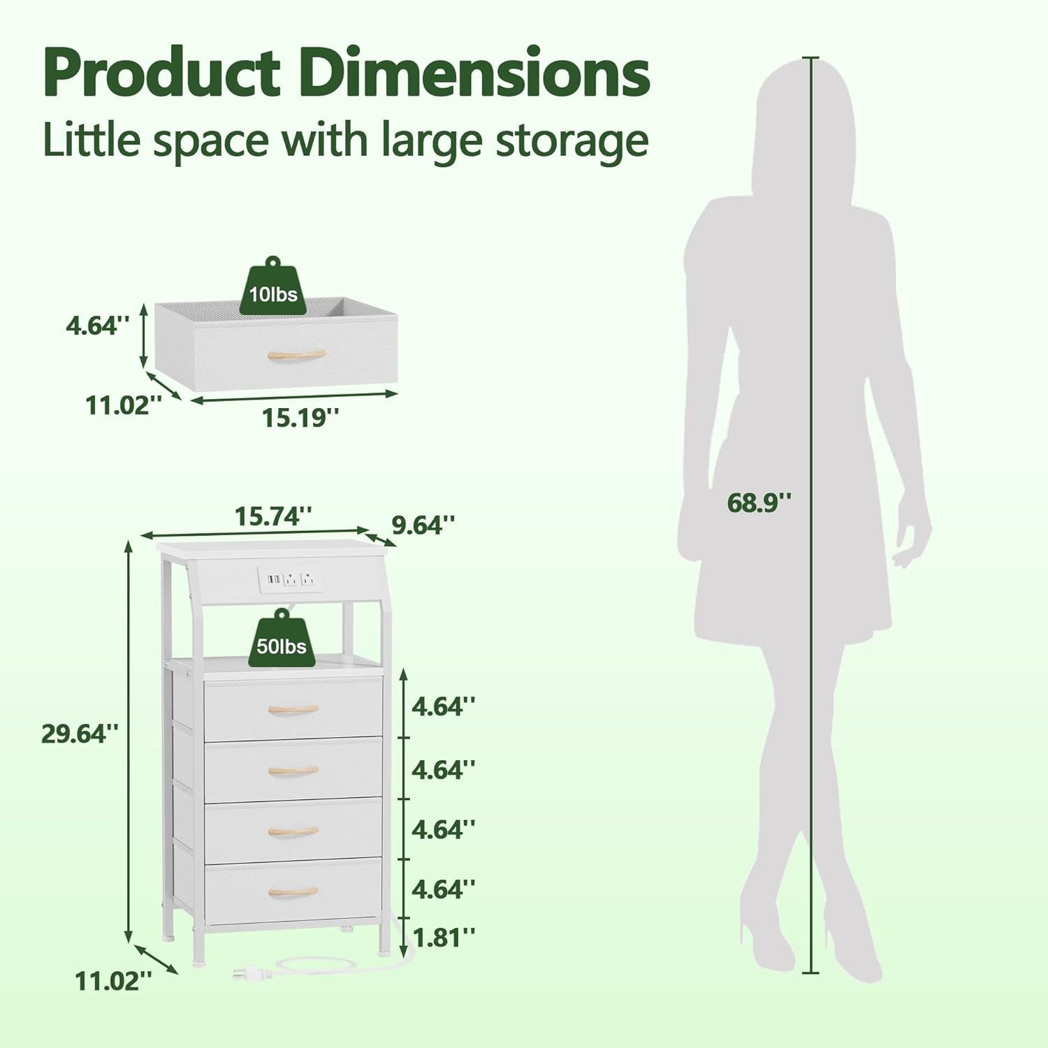 Elegant Nightstand with Integrated Charging Station, Versatile Dresser Featuring PVC and Fabric Drawers, 33.3-Inch Side Table with Open Shelf, Ideal for Bedroom, Closet, and Entryway Use, White Finish