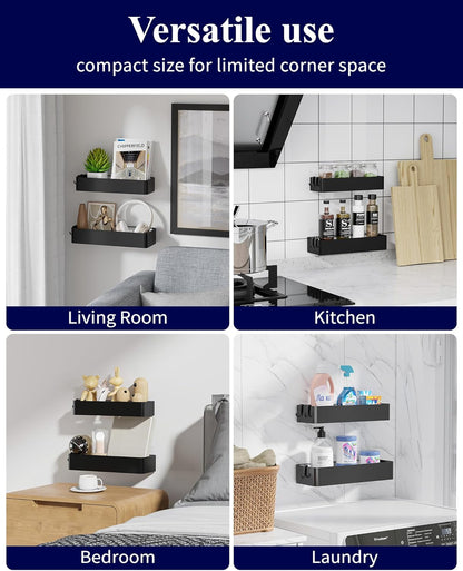 Large Shower Caddy - 2 Pack Adhesive Shower Organizer, Rustproof Stainless Steel Shelves, No-Drill Bathroom Organizers and Storage, Black