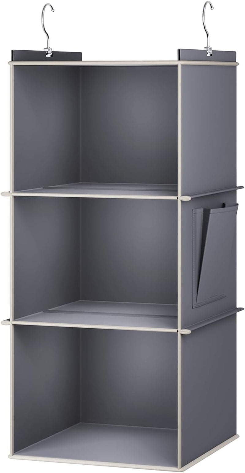 Hanging Closet Organizer, 3-Shelf Closet Hanging Storage Shelves, Grey