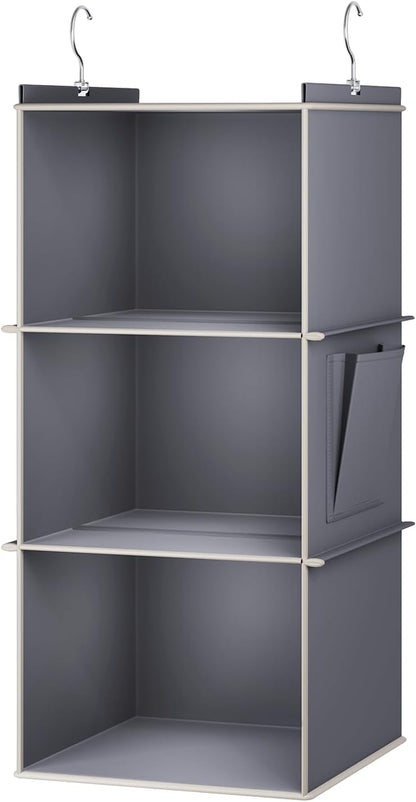 Hanging Closet Organizer, 3-Shelf Closet Hanging Storage Shelves, Grey
