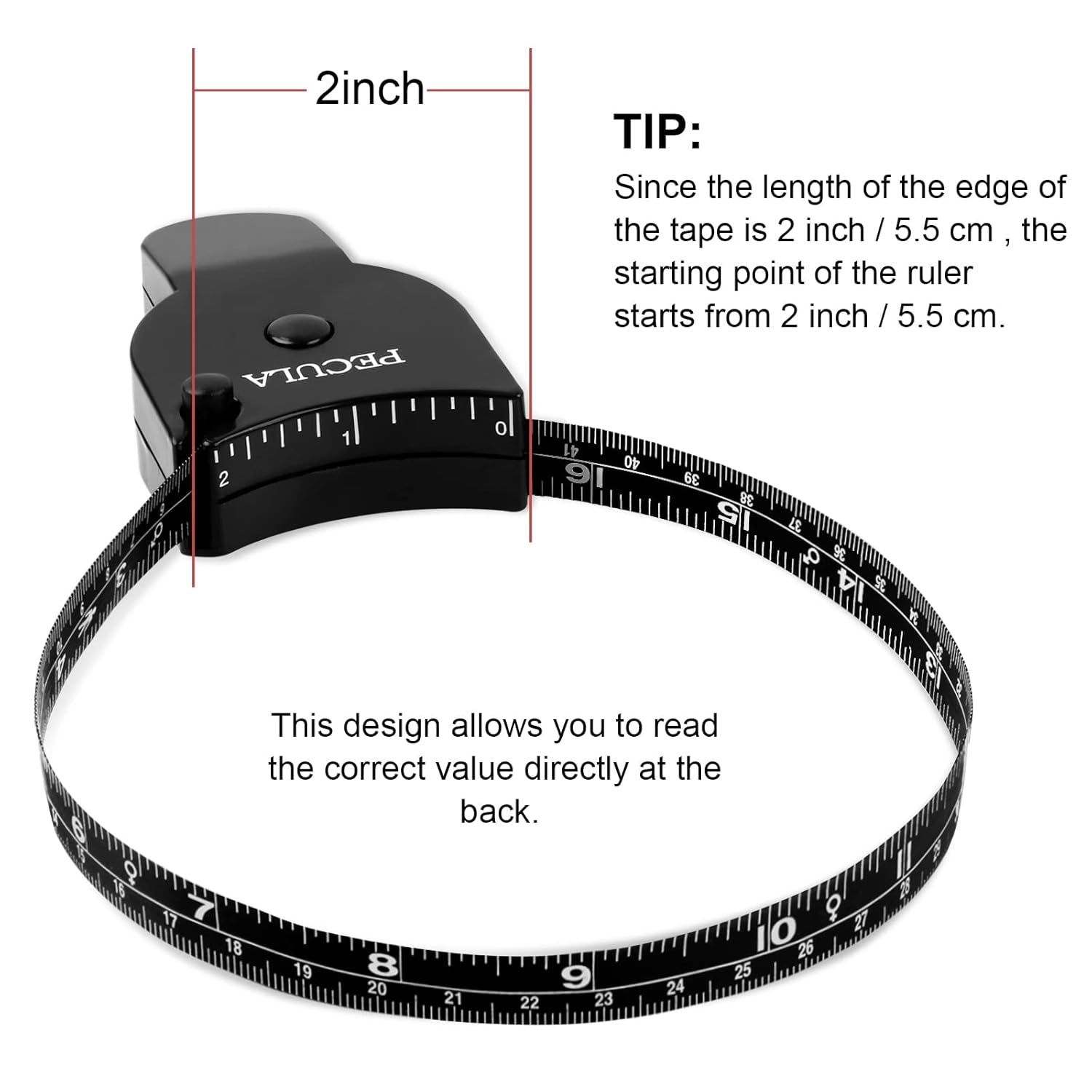 Body Measuring Tape 60 Inch, Body Tape Measure, Lock Pin and Push Button Retract, Body Measurement Tape, Black