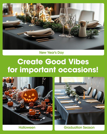 Plastic Table Cloth Disposable 10 Pack, 54 X 108 Inch Table Cloths, Halloween Party Decorations, Summerween Decor, Halloween Tablecloths, Rectangle, Plastic Cover, Leakproof & Sturdy, Black