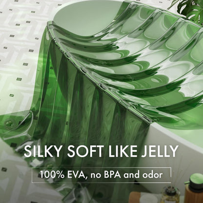 No Hook Shower Curtain Liner, 100% EVA Heavy Duty Hookless Shower Curtain and Liner 3-In-1, 72X75 Luxury Soft Shower Liner with 3 Heavyweight Stones, Clear Green