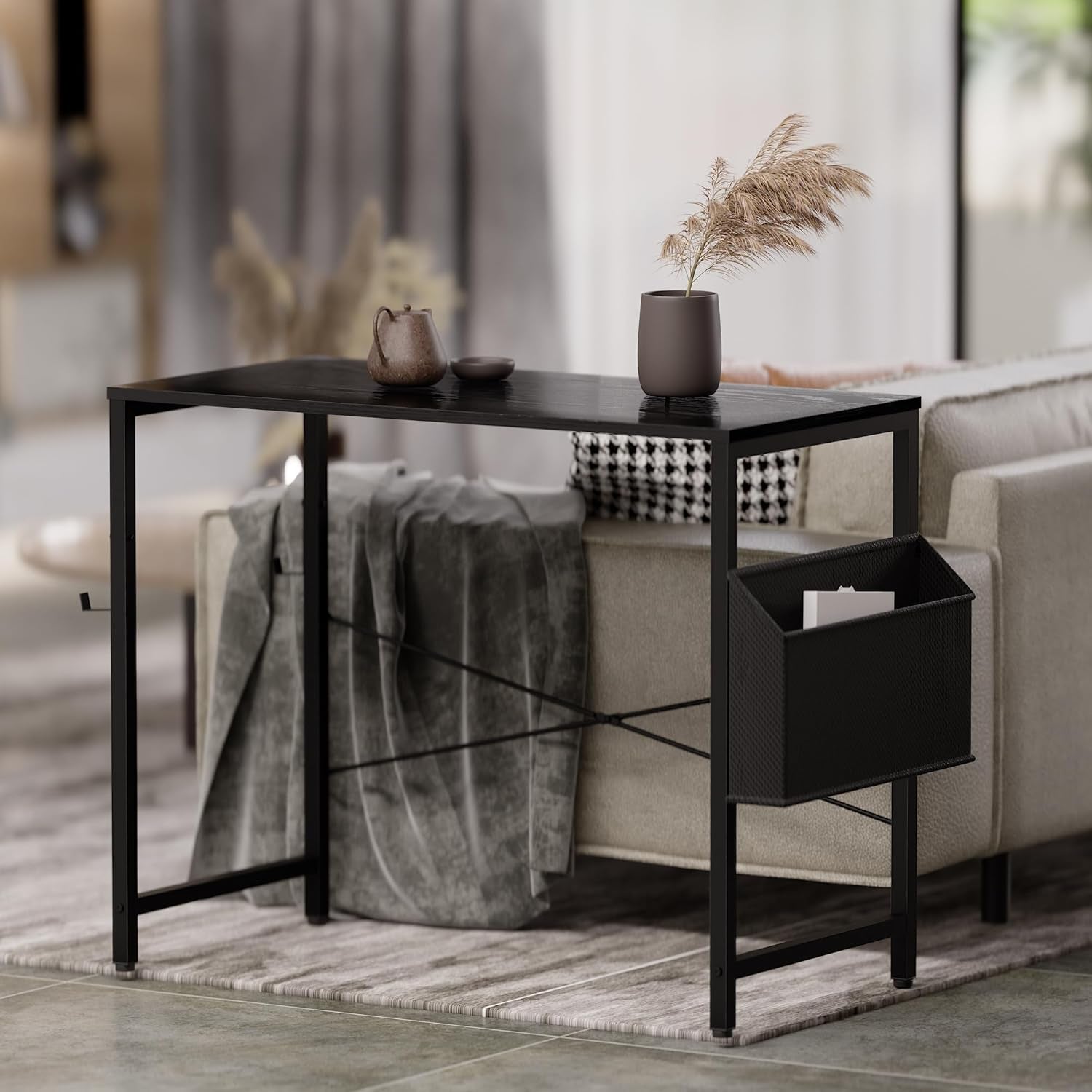 32 Inch Computer Desk for Small Spaces with Storage Bag, Home Office Work Desk with Headphone Hook, Small Office Desk Study Writing Table