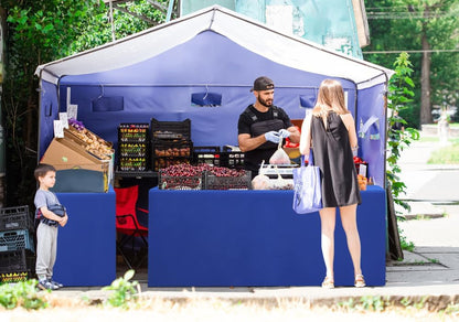 2 Packs Rectangle Fitted Tablecloth, 6 Foot Washable Fabric Table Cloth, Waterproof Polyester Table Cover for Party, Trade Show, Outdoor and Indoor (Blue, 30" X 72")