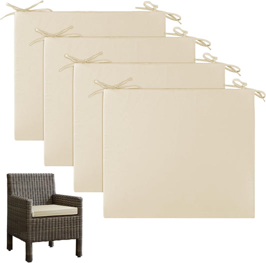 Outdoor Chair Cushions Pack of 4, Water Resistant Patio Cushions with Ties, High Density Sponge Filling Square Corner Seat Cushions for Outdoor Furniture, 18.5"*16"*3", Beige