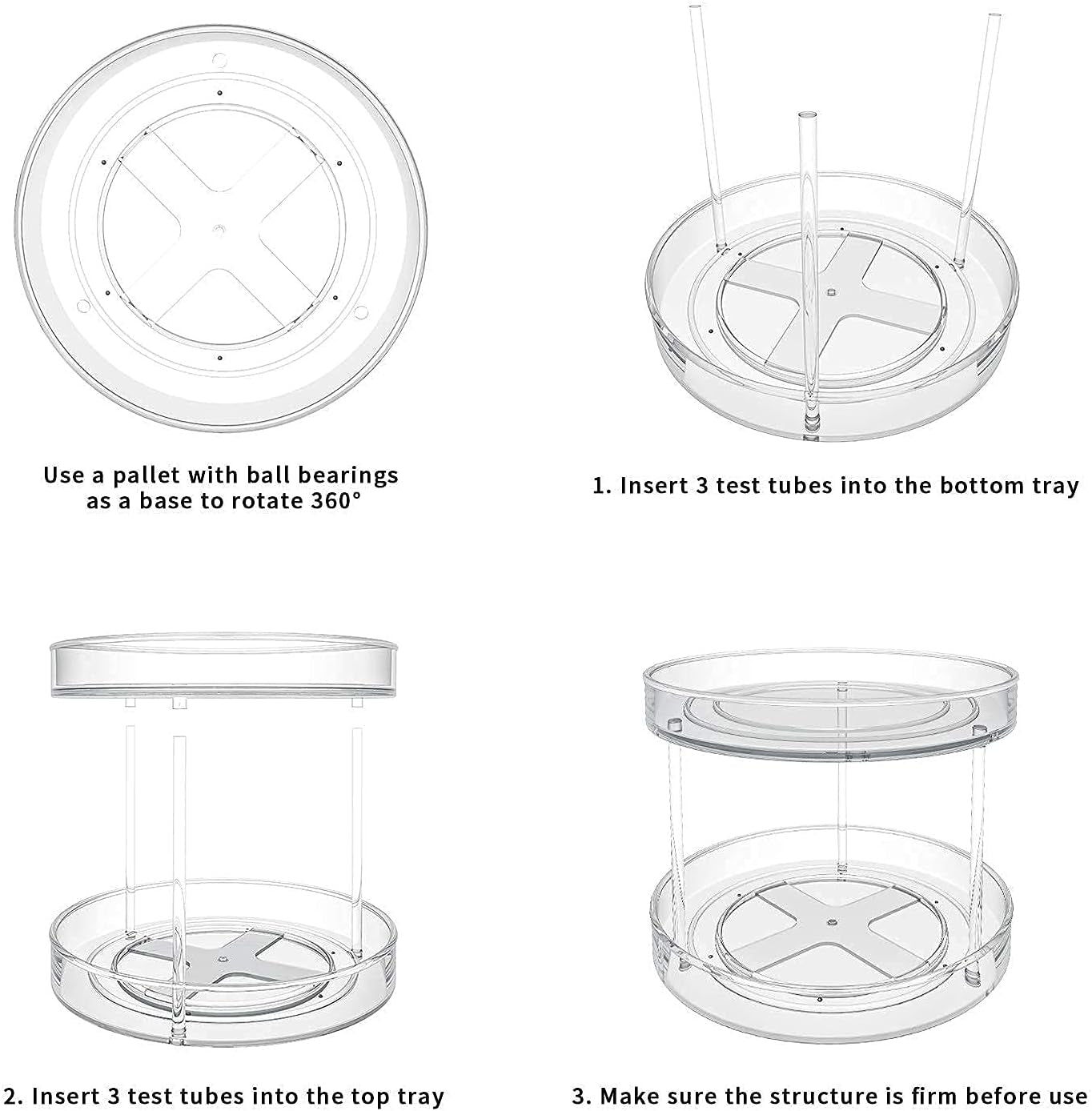 2 Tier Lazy Susan Turntable Spice Rack Organizer for Kitchen Cabinet, Farmhouse Tiered Tray Decorative Trays for Fruit, Snacks - Organizer for Cupboard, Pantry, Bathroom, Table