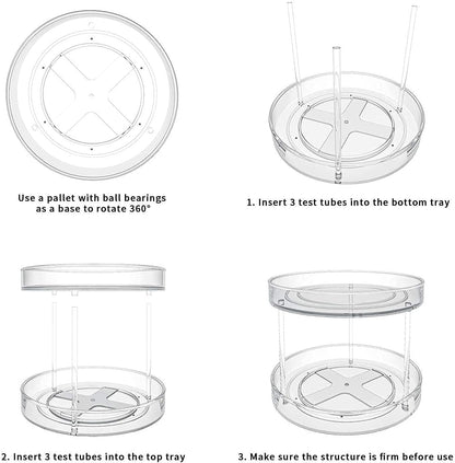 2 Tier Lazy Susan Turntable Spice Rack Organizer for Kitchen Cabinet, Farmhouse Tiered Tray Decorative Trays for Fruit, Snacks - Organizer for Cupboard, Pantry, Bathroom, Table