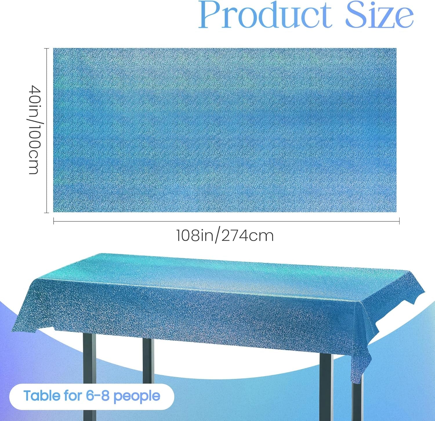 Blue Holographic Laser Tablecloth, 40" x 108", Plastic Party Table Cover for Winter Ocean Princess Birthday, Wedding, Baby Shower, and Christmas Celebrations