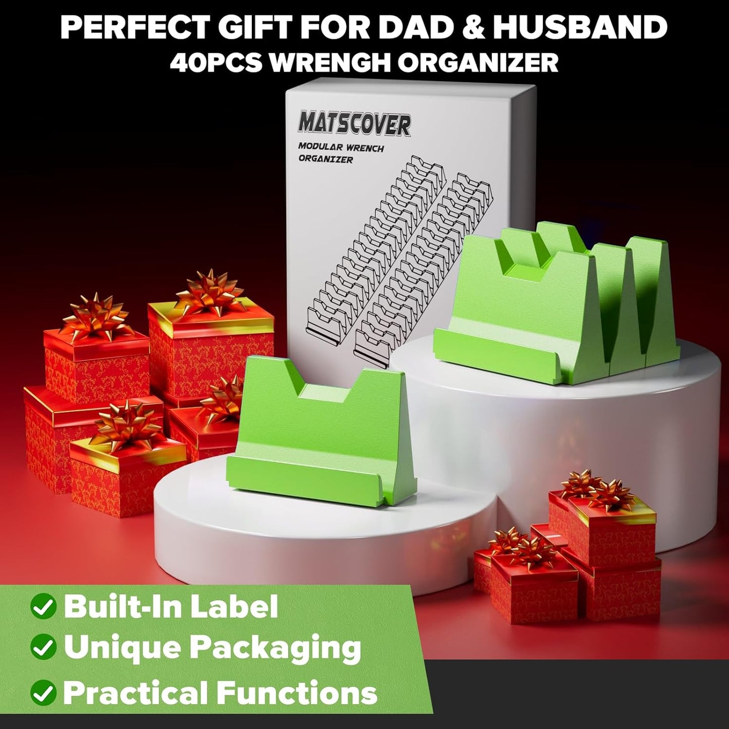 40PCS Modular Wrench Organizer Wrench Holder - Wrench Tool Organizers for Tool Drawer Storage, Wrench Storage Set with Metric & SAE Label, Wrench Rack Tool Gift for Professional Mechanics Men, Green