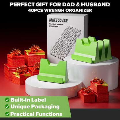 40PCS Modular Wrench Organizer Wrench Holder - Wrench Tool Organizers for Tool Drawer Storage, Wrench Storage Set with Metric & SAE Label, Wrench Rack Tool Gift for Professional Mechanics Men, Green