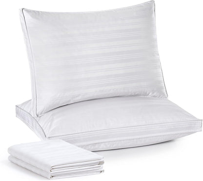 ® Goose Feathers and down Pillows with Gusseted 2 Outer Protectors, Cotton Fabric, White, Standard/Queen Size, Set of 2