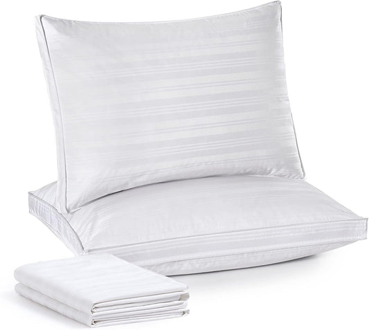 ® Goose Feathers and down Pillows with Gusseted 2 Outer Protectors, Cotton Fabric, White, Standard/Queen Size, Set of 2