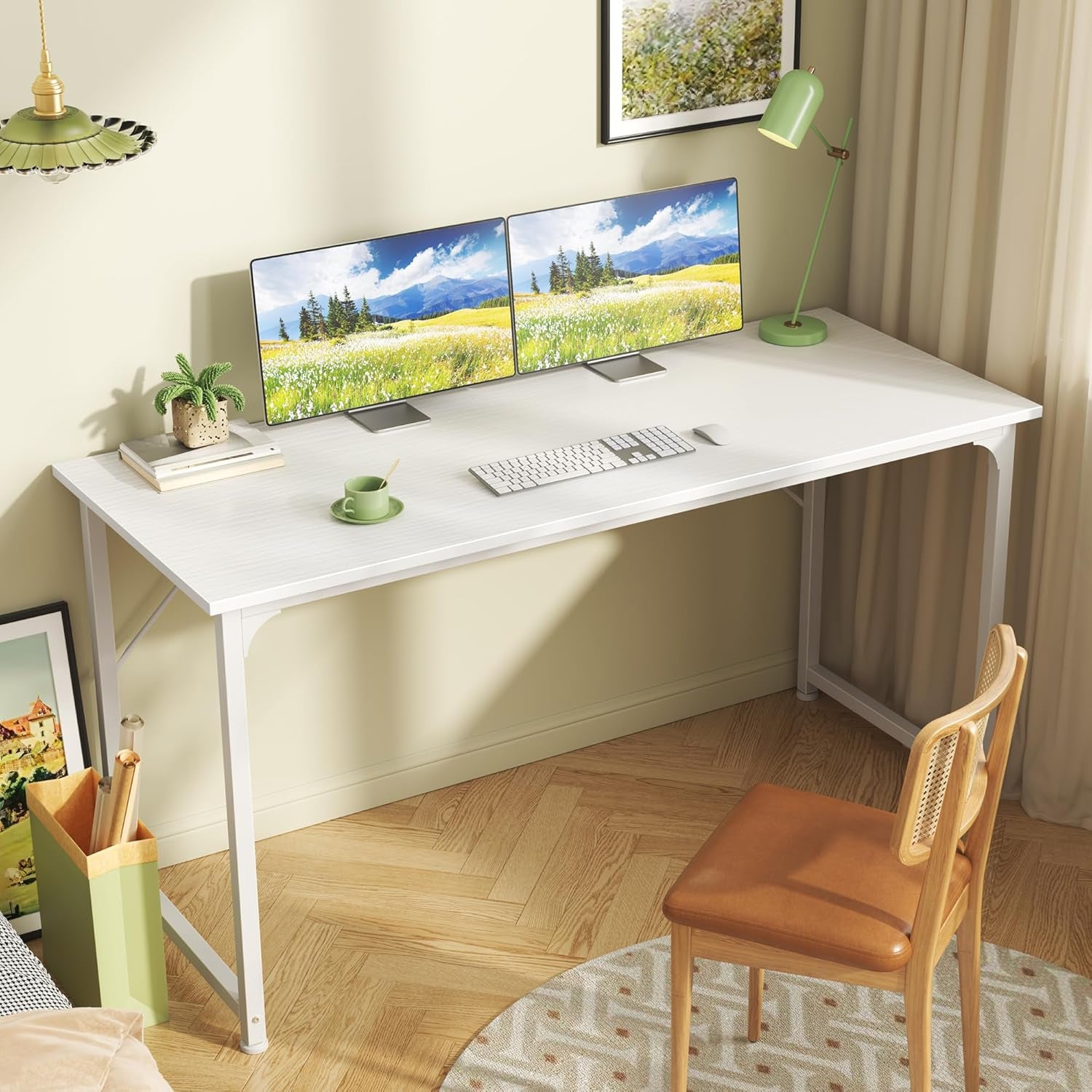 55-Inch Modern Home Office Desk with Sturdy Metal Frame and Ample Legroom for Gaming and Writing