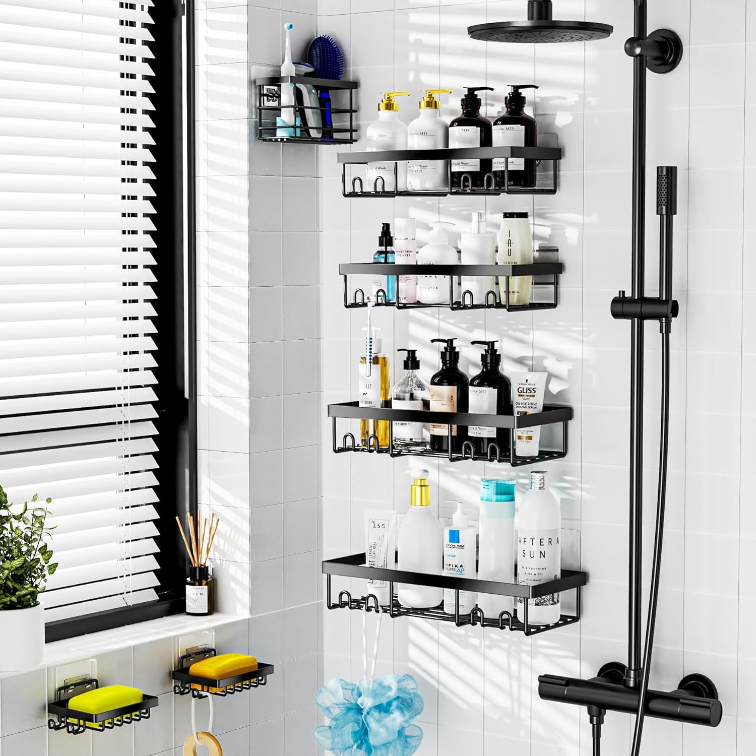 7 Pack Adhesive Shower Organizer Caddy Shelves Rack - Corner Bathroom Storage Organization, Home&Kitchen Decor inside RV Accessories, Hanging House Apartment Camper Essentials