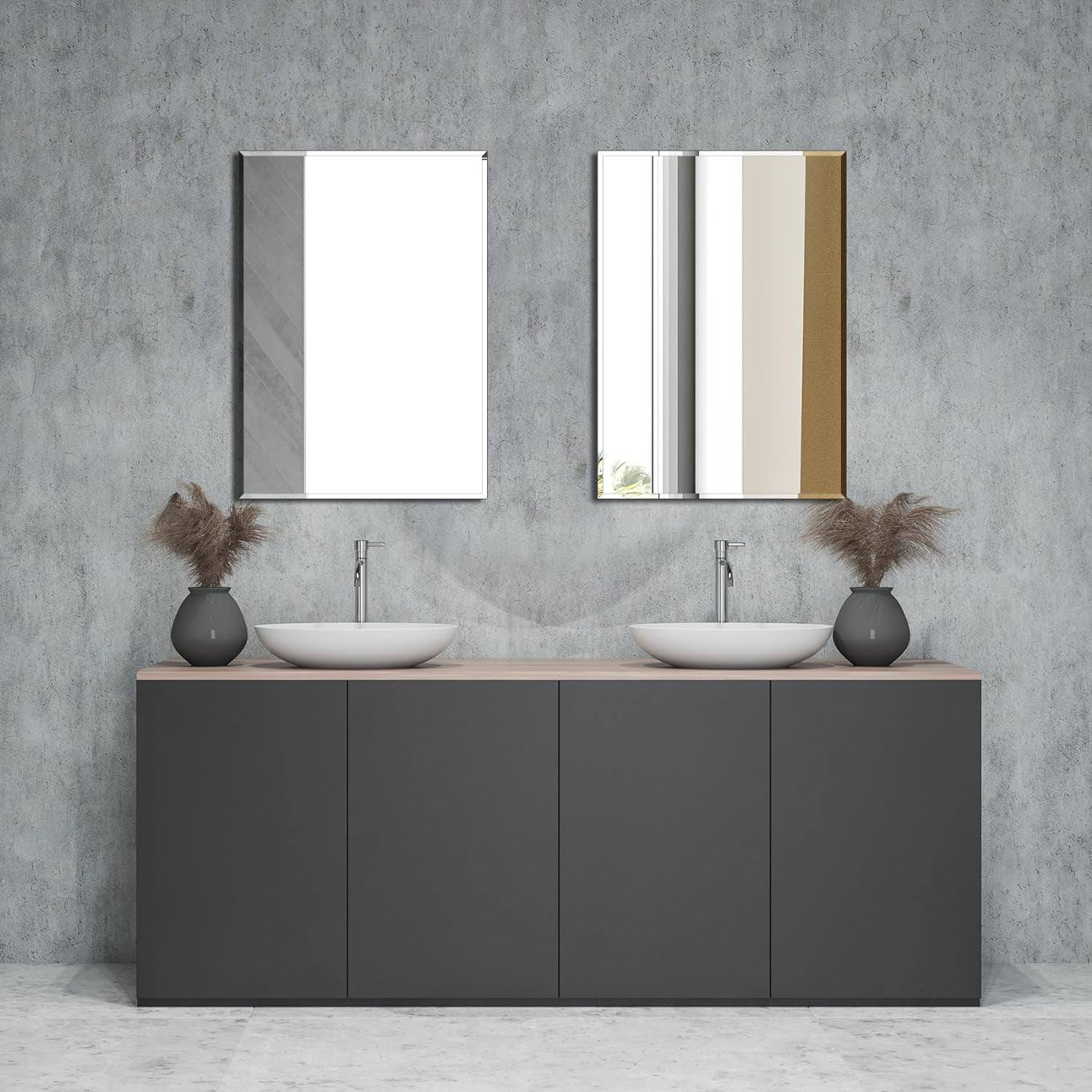 Rectangle Wall Mirror Frameless Bathroom Mirror 16” X 24" Beveled Edge Mirror for Vanity and Entryway