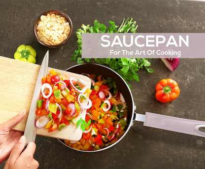 Nonstick Stock Pot Saucepan Set with Lids, 1 Quart and 2 Quarts Multipurpose Stock Pots Set for Home, Kitchen or Restaurant, Purple & Black