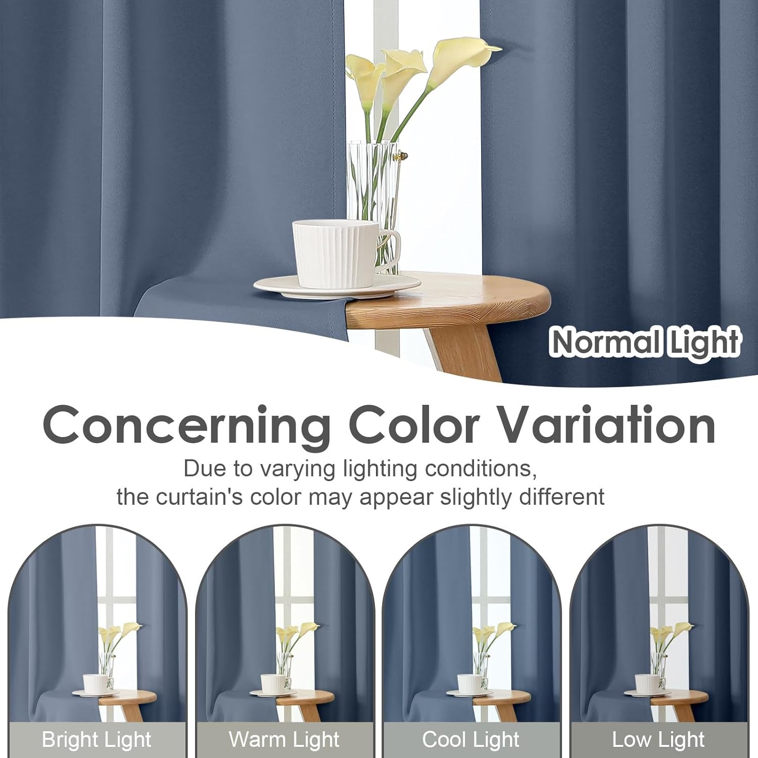 Denim Blue Blackout Curtains 36 Inches Long 2 Panels, Solid Thermal Insulated Half Window Curtains for Kitchen Bathroom, Modern Rod Pocket Back Tab Short Window Treatments, 40Wx36L