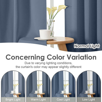 Denim Blue Blackout Curtains 36 Inches Long 2 Panels, Solid Thermal Insulated Half Window Curtains for Kitchen Bathroom, Modern Rod Pocket Back Tab Short Window Treatments, 40Wx36L