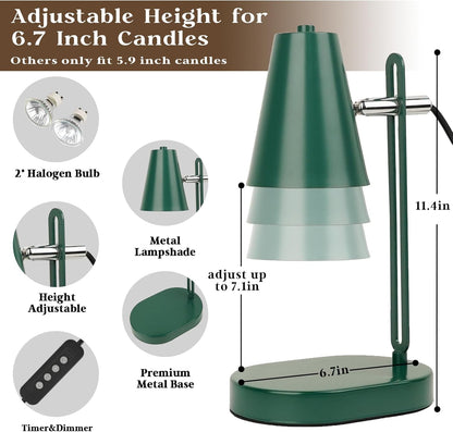 Green Candle Warmer Lamp with Timer, Adjustable Dimmable Candle Lamp Warmer, Candle Lamp with 2 Bulbs for Jar Candles & Scented Wax, Lamp Candle Warmer, Candle Warming Lamp for Bedroom Living Room