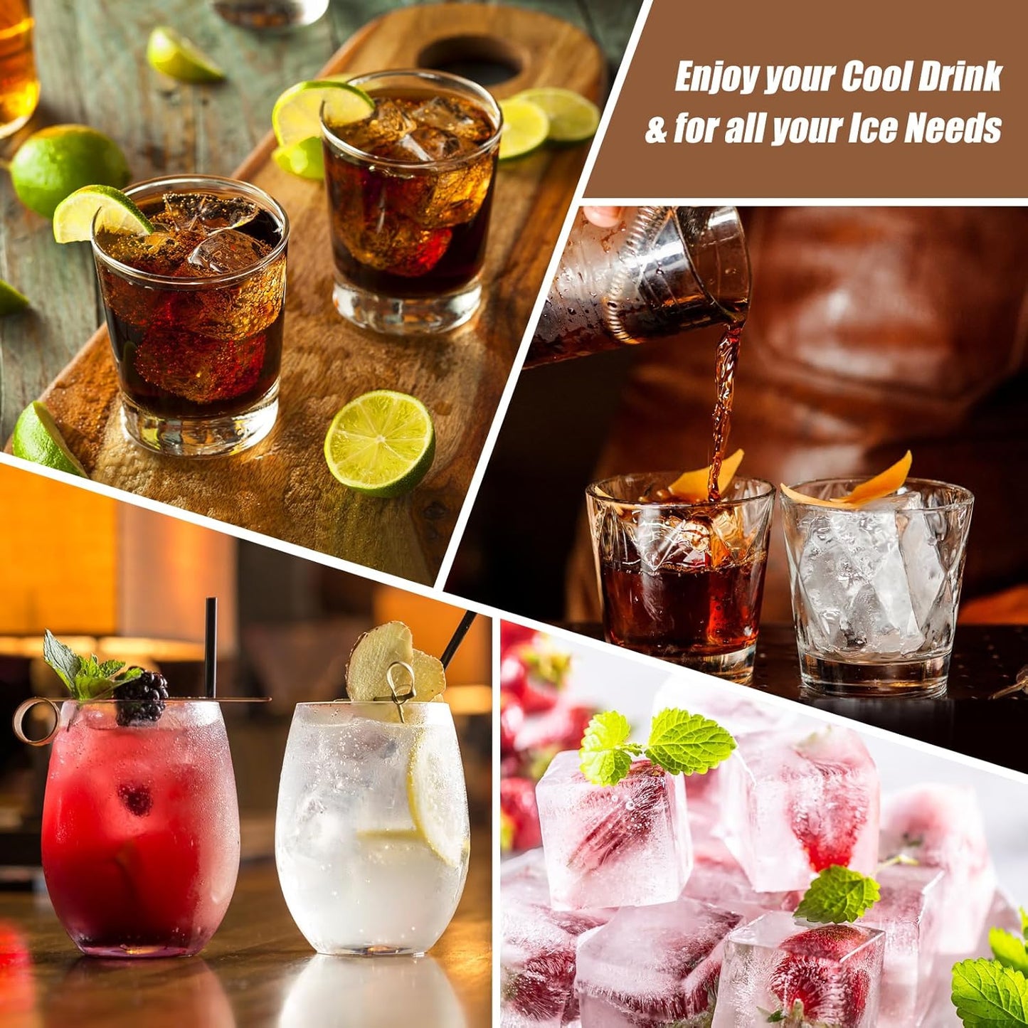 Large Ice Cube Tray with Lid and Bin, Ice Trays for Freezer, 2 INCH Whiskey Ice Cubes Mold, 2*8 Pcs Square Ice Cube Mold with Tong, Easy to Release, Large Ice Tray for Whiskey Cocktail Bourbon