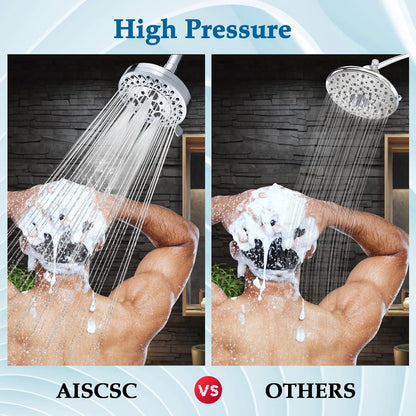 8 Spray Modes Shower Head, 5 Inch High Pressure Shower Heads with 62 Anti-Clogging Nozzles and Adjustable Brass Ball Joint, Chrome Finish, Replacement for Bathroom Showerhead
