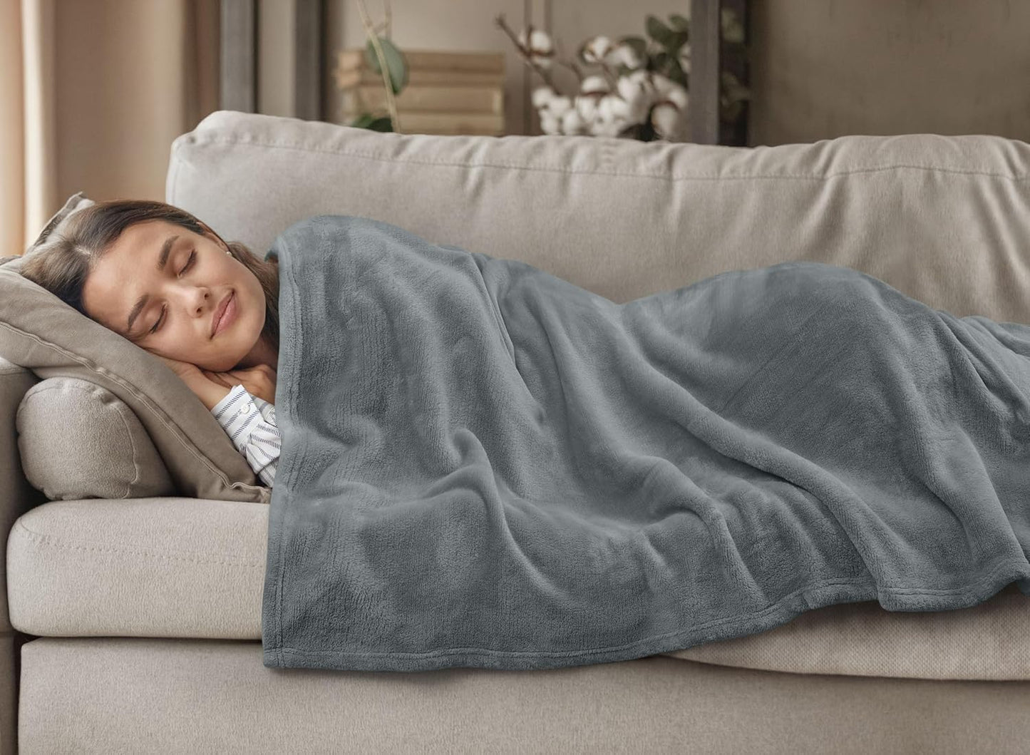 Cool Grey Fleece Blanket Queen Size Fuzzy Soft Anti-Static Microfiber Bed Blanket (90X90 Inch)