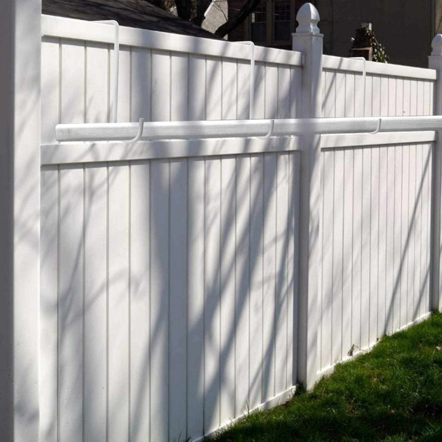 Vinyl Fence Hooks 2x6 Inches - 4-Pack White Powder Coated Steel Hangers for Plants, Planters, Bird Feeders, and Patio Lights