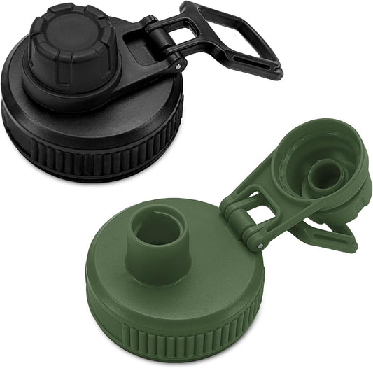 Spout Lid for Hydro Flask Wide Mouth Sport Water Bottles,2 Pack Replacement Lids for Most 12,14,16,18,20,22,32,40,64Oz Wide Mouth Water Bottles with Handle Easy to Carry (Black+Army Green)
