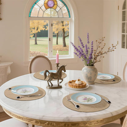 15 Inch round Cloth Placemats Set of 6, Cotton Linen Blend Washable Table Mats, Farmhouse Dining Place Mats for Indoors & Outdoors, Easy to Clean, Linen