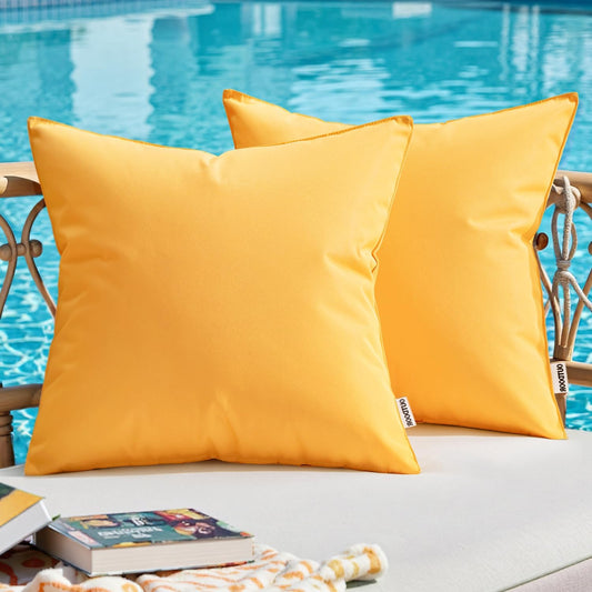 Outdoor Pillow Covers Yellow Waterproof Decorative Patio Throw Pillow Covers Fade Resistant for Furniture Tent Couch Sofa Living Room Pack of 2 Spring Summer Pillowcases 18X18 Inch