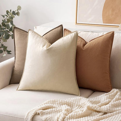 Pack of 2 Decorative Linen Pillow Covers Boho Farmhouse Modern Soft Accent Throw Pillows Neutral Cushion Covers for Sofa Couch Bed Living Room Home Decor, 18X18 Inch Brown