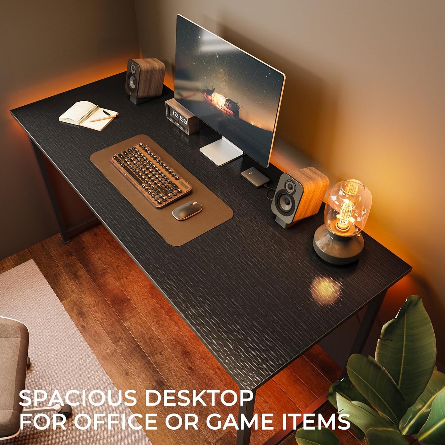 55-Inch Modern Home Office Desk with Sturdy Metal Frame, Ideal for Gaming and Writing, Black Finish